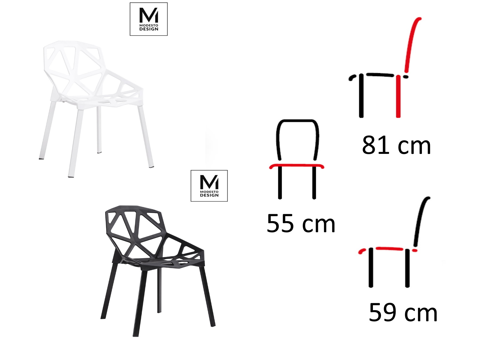krzesła ażurowe split mat modesto design, wymiary
